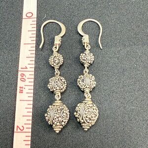 Lois Hill Sterling Silver Hook Earring Bali Paisley Granulated Graduated Bead